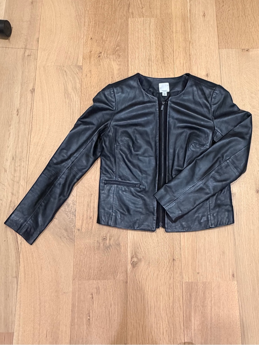 Halogen Black Genuine Leather Zip Front Jacket Size Small Minimalist Moto